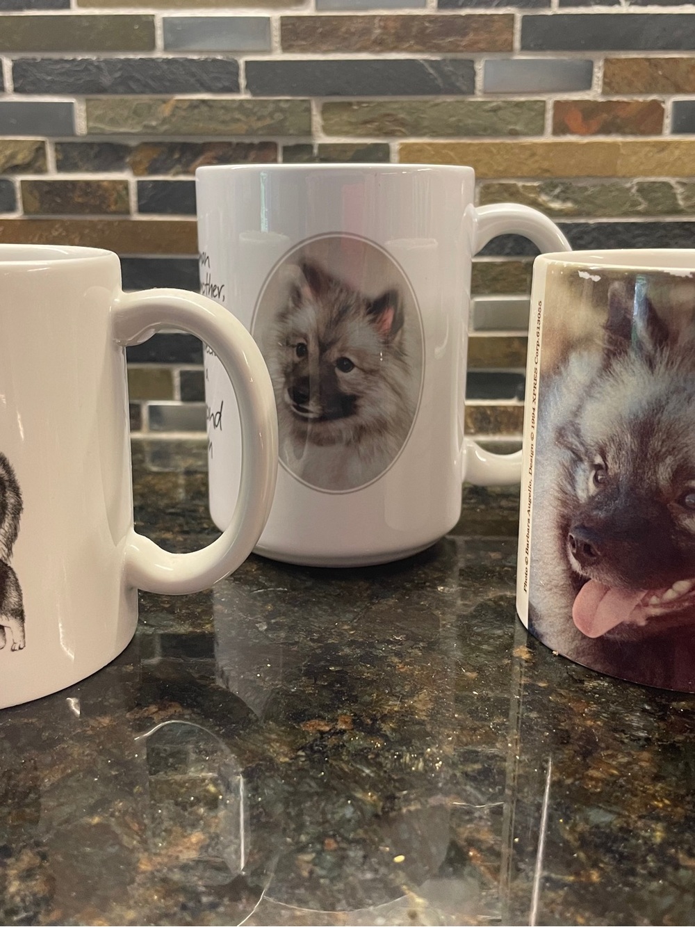 White Ceramic Coffee Mugs with Keeshond Photo Accent - White